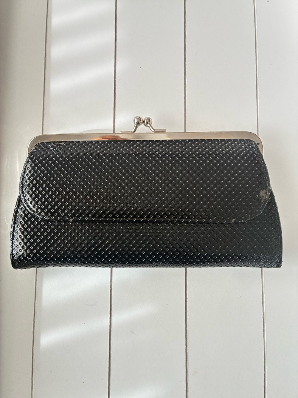 Classic Black Textured Kiss-Lock Clutch by